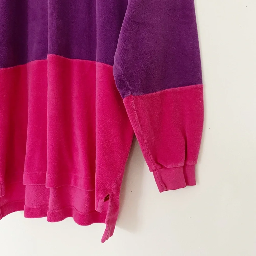 80s 90s knit velour sweatshirt - long pink blue purple maximalist athleisure - Picture 3 of 5